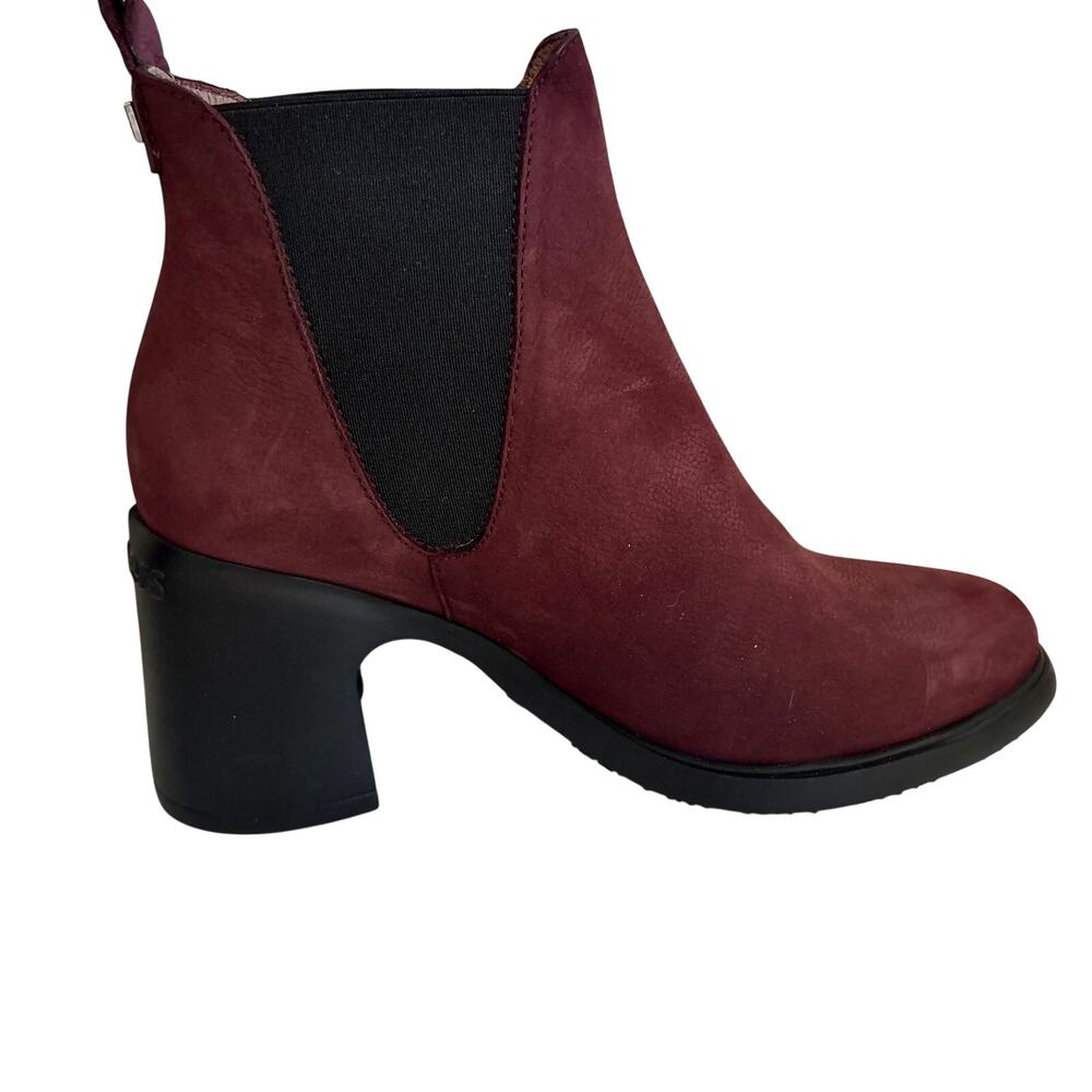 NWT Wonders Spain Chelsea Ankle Boots Burgundy Nubuck Leather Block Heel